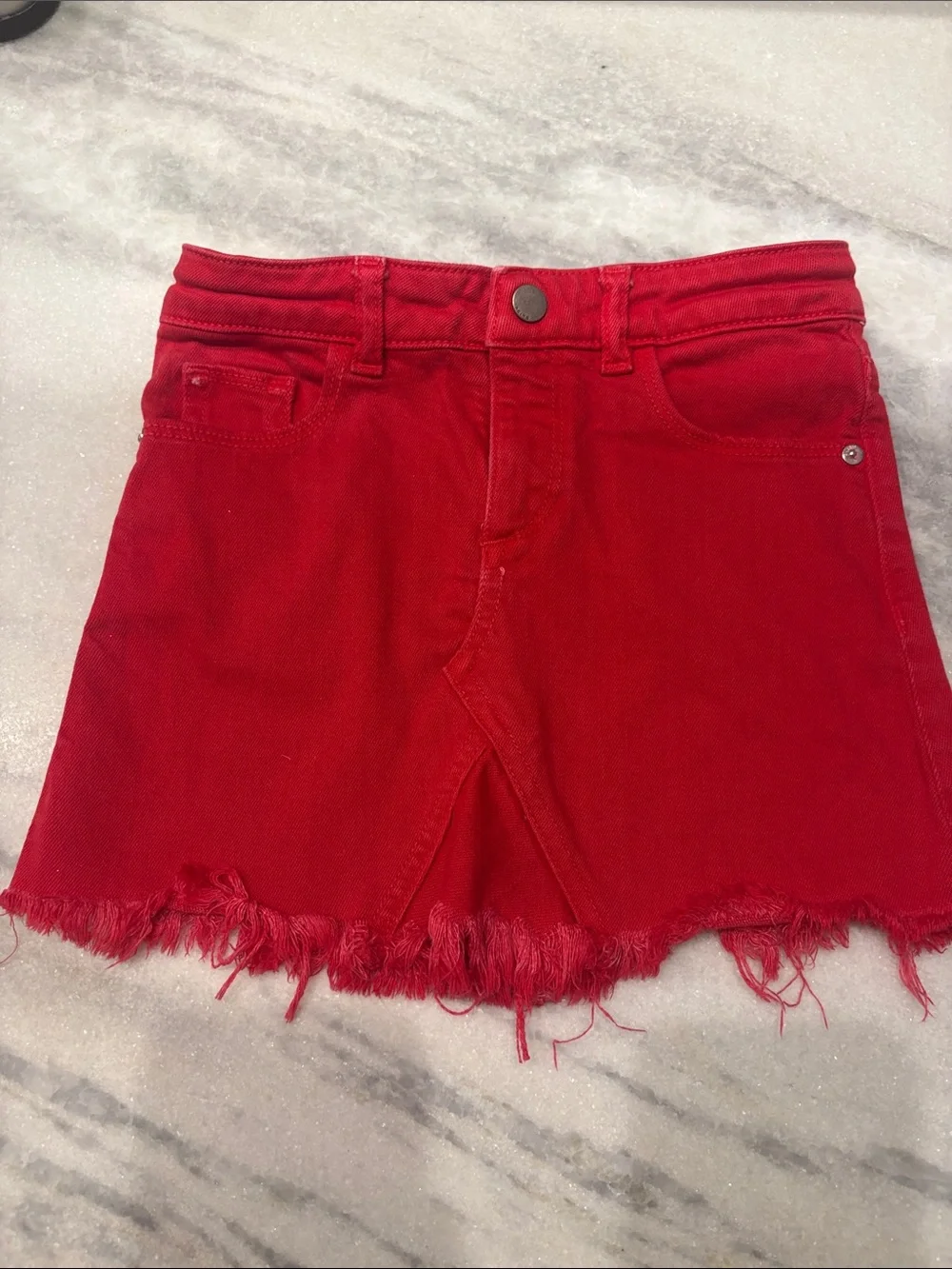 DL1961 Jenny Frayed Red Denim Skirt